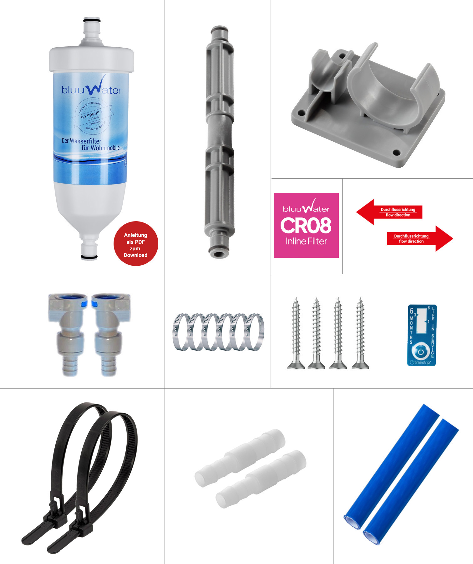 Kit di installazione raccordi diritti, riduttore connettori tubo 12 x 10 mm