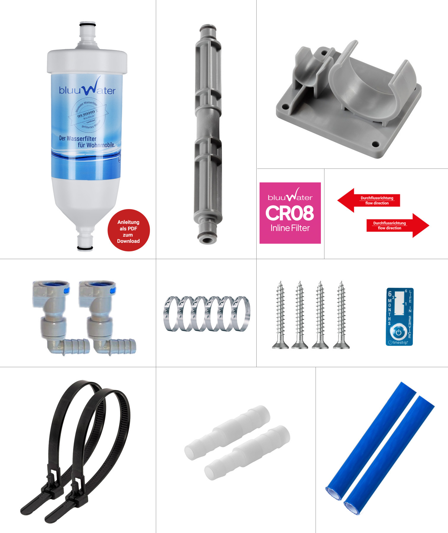 Kit di installazione raccordi diritti, riduttore connettori tubo 12 x 10 mm