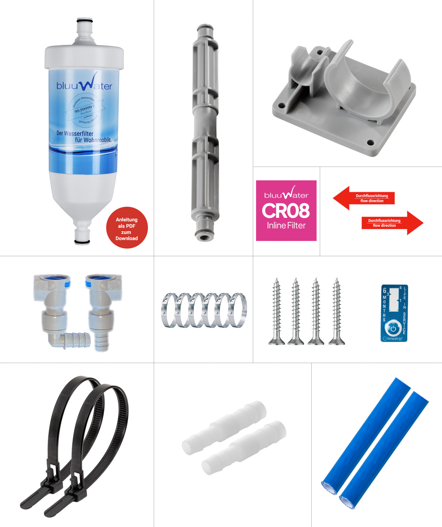 Kit di installazione raccordi diritti, riduttore connettori tubo 12 x 10 mm